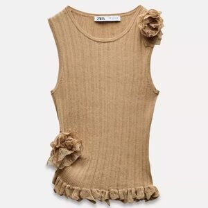 Zara Fine Knit Camel Flower Top